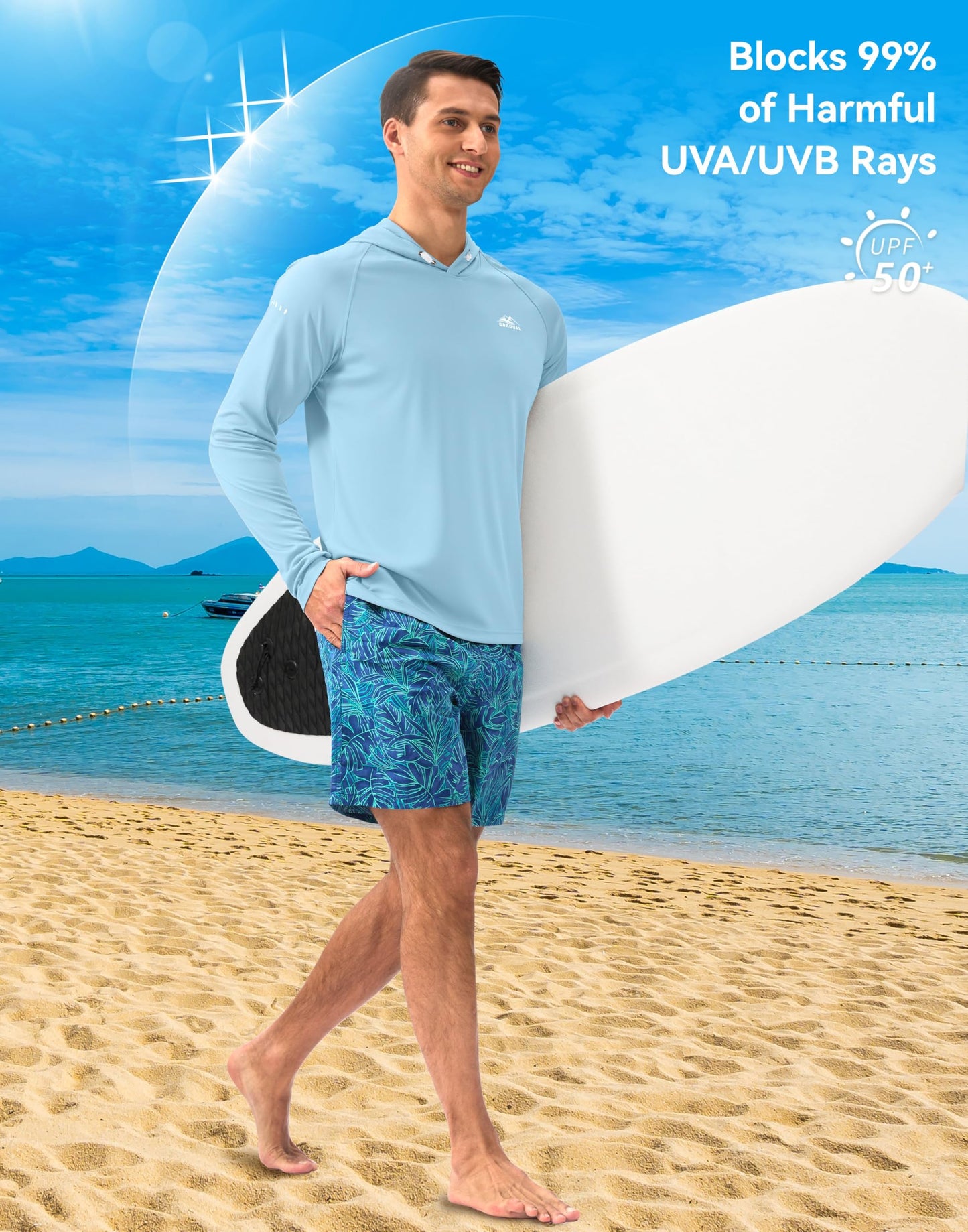 Men's Sun Protection Hoodie Shirt UPF 50+ Long Sleeve Fishing Rash Guard UV SPF Summer Lightweight Hiking Shirt for Men