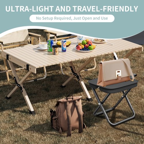 Camping Stools Set of 2, 10.6 Inch Small Portable Folding Chair with Carry Bag, Collapsible Camp Stools for Adults, Outdoor Footstool for Picnic Hiking Fishing, Hold Up to 220 LBS, Easy Setup, Black