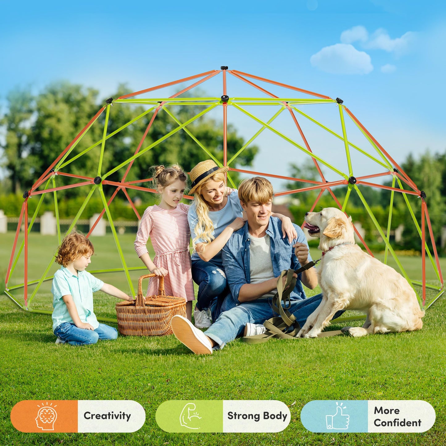 Jungle Gym 10FT X 10FT Climbing Dome with Swing & Hammock Outdoor Playset Support Up to 1000LBS Anti-Rust, Easy Assembly Gift for Boys and Girls