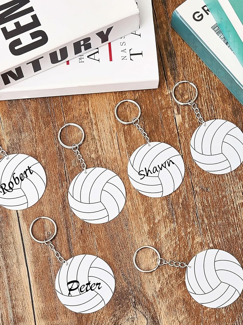 White 18 Pcs Large VolleybalI Keychains - Acrylic DIY Sports Charms Bulk