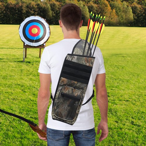 JLDTOP Archery Lightweight Back Arrow Quiver Holder Archery Bag Shoulder Hanged Adjustable with Molle System Front Pocket for Shooting Target Practice Hunting (Camo)