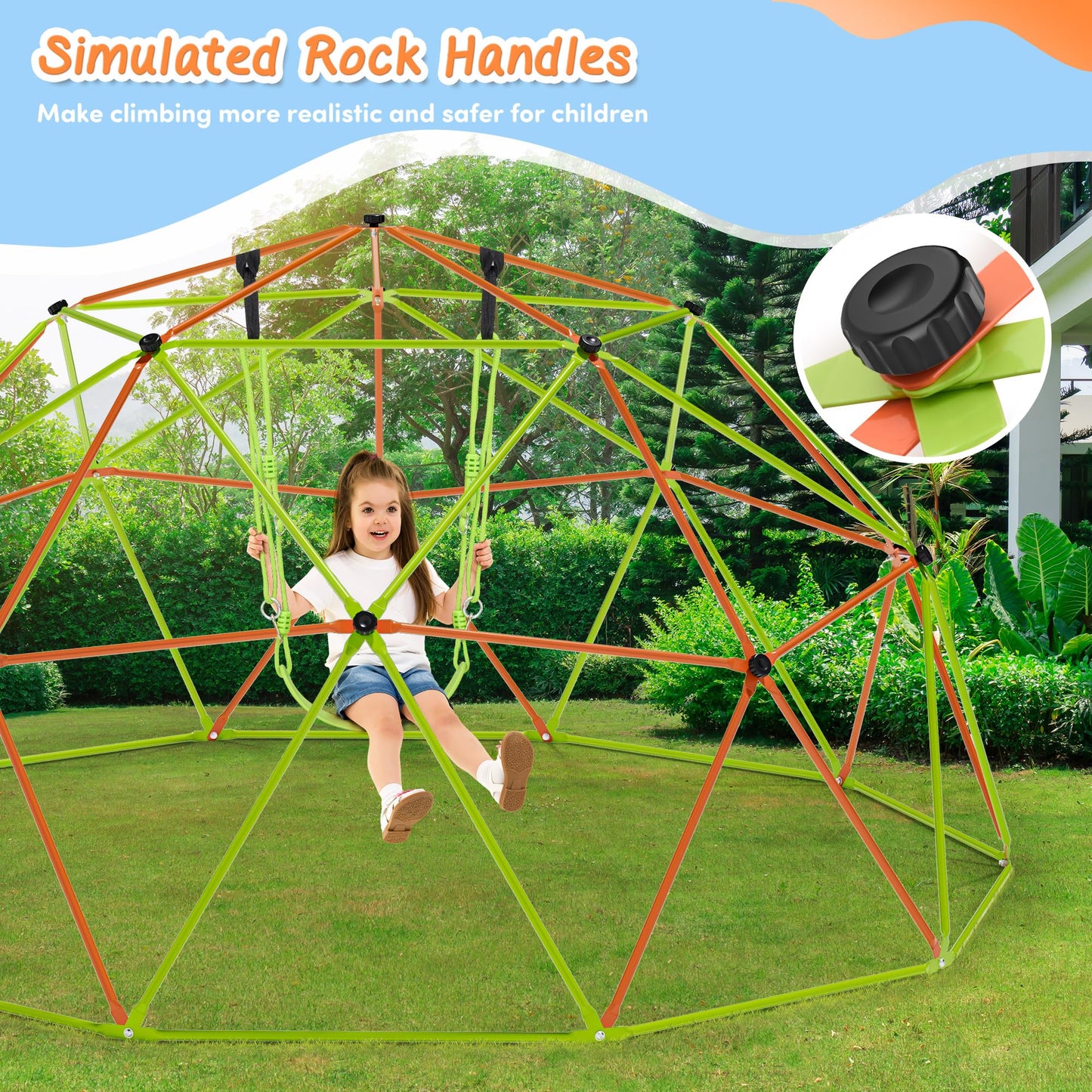 Jungle Gym 10FT X 10FT Climbing Dome with Swing & Hammock Outdoor Playset Support Up to 1000LBS Anti-Rust, Easy Assembly Gift for Boys and Girls