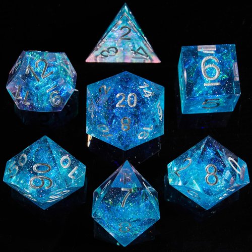 FugaCity DND Dice Set,Liquid Core Handmade Sharp Edge 7 Piece Resin Dice-Dungeons and Dragons Polyhedral Dice Set, D&D Dice Set with Gift Dice Case for RPG MTG Table Games （