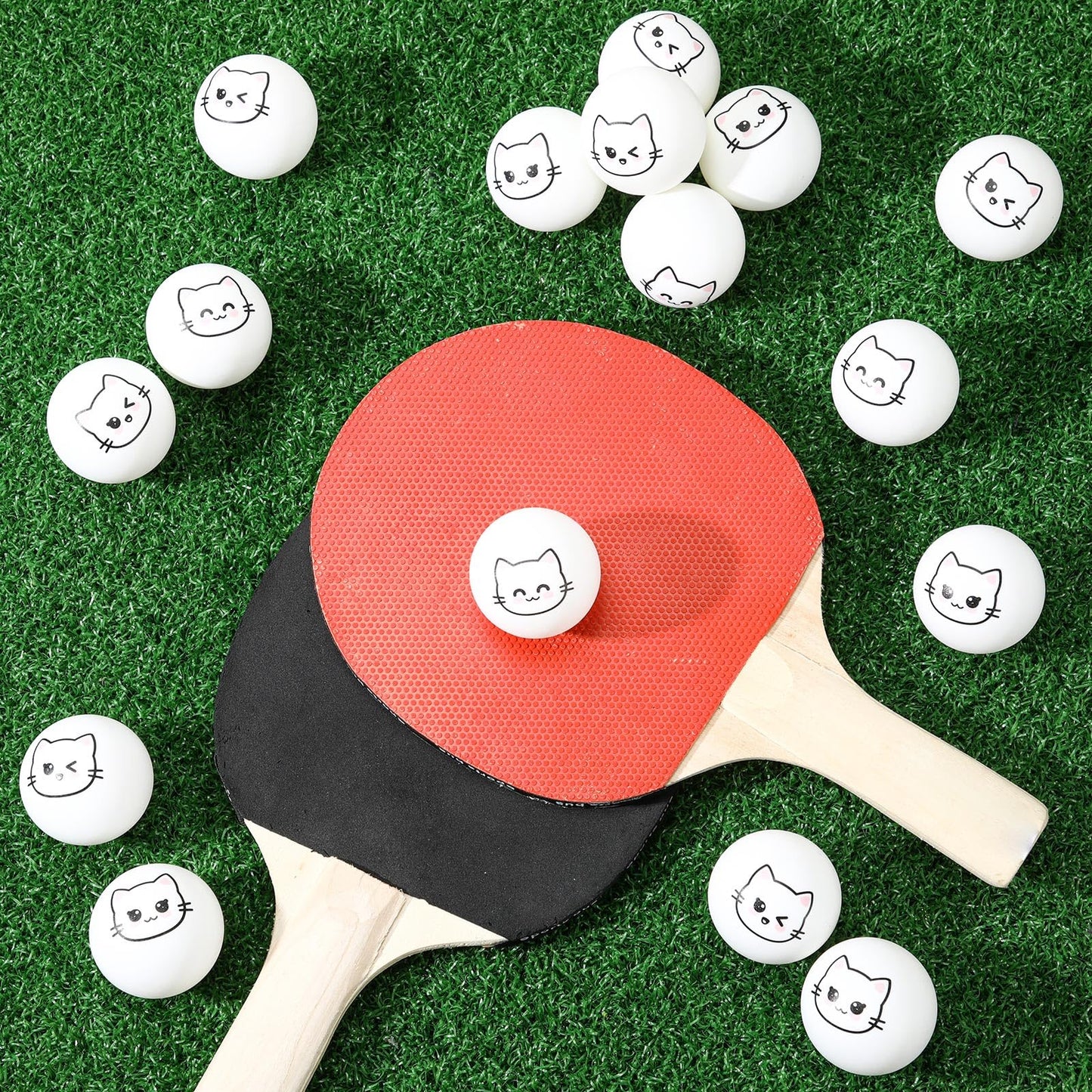 24 Pcs Cat Table Tennis Balls Novelty Face Cute Table Tennis Balls Bouncy Cats Toys for All Golfers Birthday Gift Outdoor Practice Pet Toys