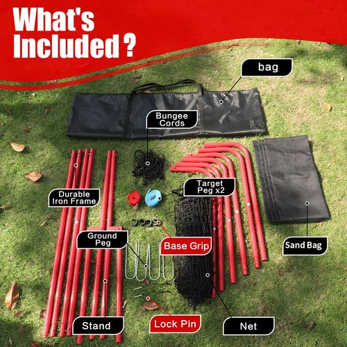 Portable Volleyball Rebounder Net 7x4 Ft, 5-Angle Adjustable Rebounder Net for Practicing Digging, Setting, Spiking, Bounce Back Training Equipment with Durable Frame, 2 Target Stripes & Travel Bag