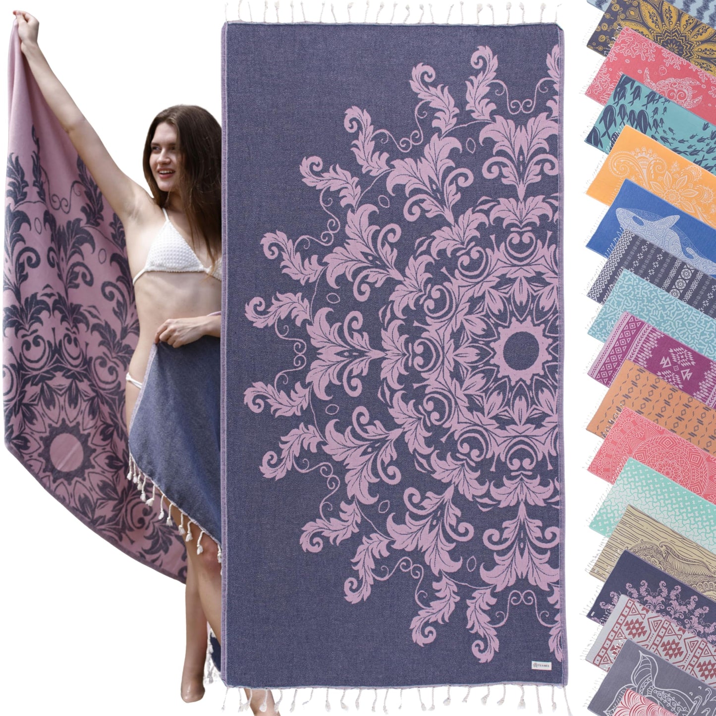 Luxurious Turkish Cotton Beach Towels Oversized (69 x 37 inch) - Sandless, Lightweight Quick Dry Beach Towel for Women- Easy to Pack, Travel Friendly -Beach Gifts for Women -, 100% Soft Cloud Cotton