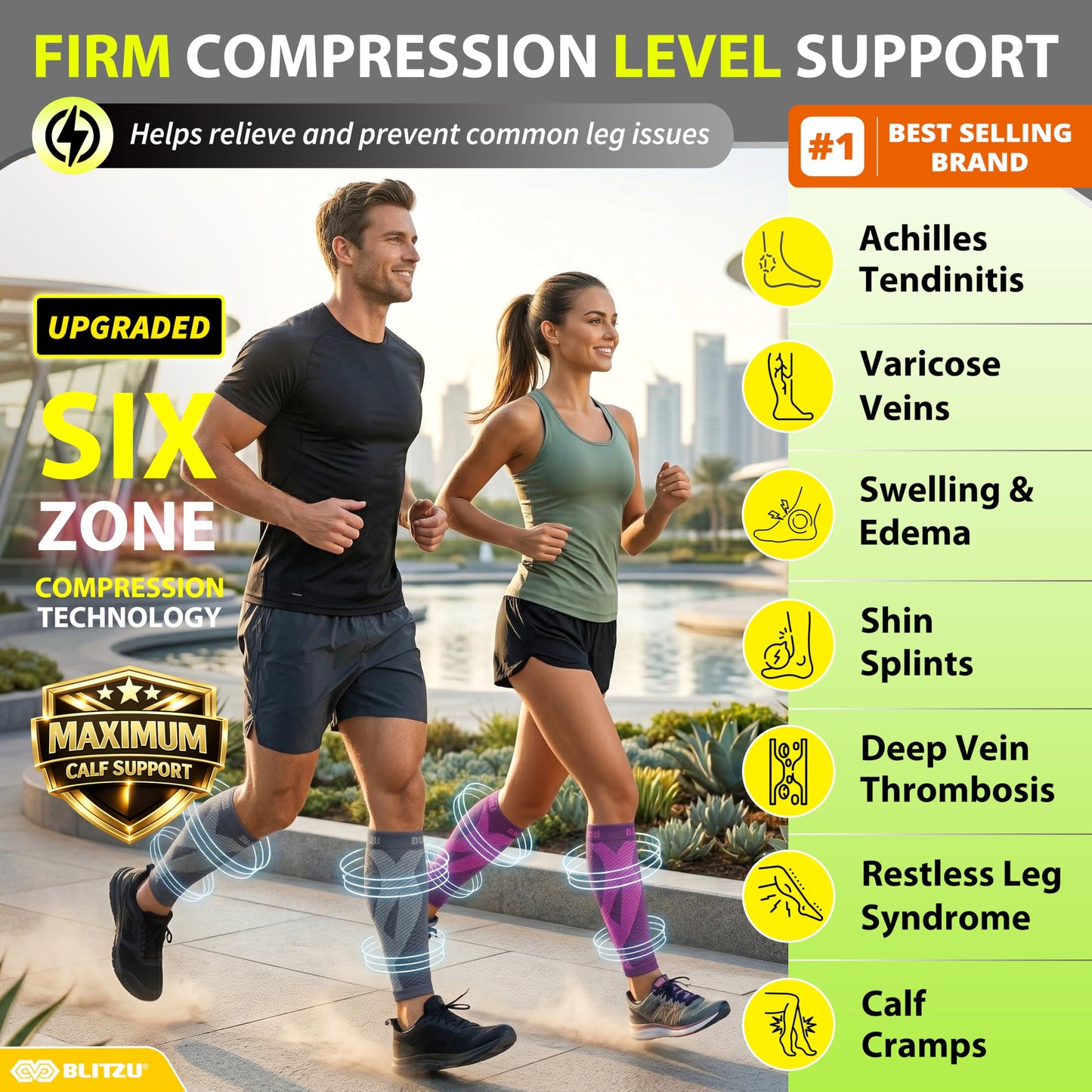 BLITZU Calf Compression Sleeve for Women and Men, Shin Splint Sleeves for Varicose Veins, Nursing, Pregnancy, Running, Footless Compression Socks Support for Calf Muscle Pain Relief Purple S-M