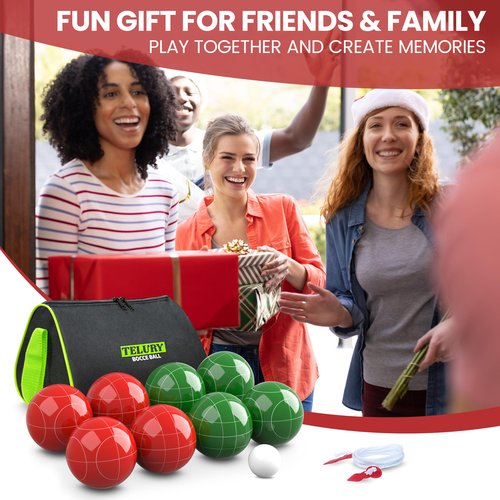 TELURY 100mm Bocce Ball Set Regulation Size and Weight for Lawn, Beach Bocci Game for 2-8 Players (Red and Green)