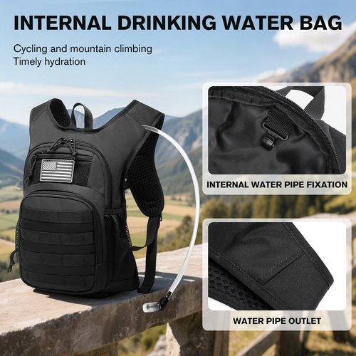 wotony Hydration Backpack with Water Bladder for Hiking Tactical Hydration Pack for Men Women Molle Water Backpack for Hiking (Black, 2L-Bladder)