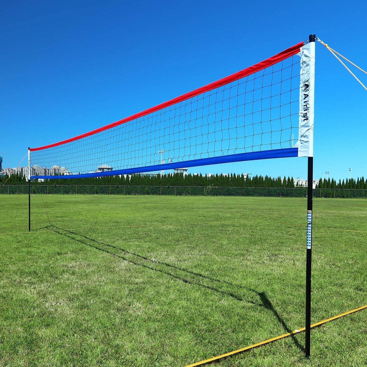 Airist Heavy Duty Volleyball Net Outdoor with Steel Anti-Sag System, Adjustable Aluminum Poles, Professional Volleyball Nets Set for Backyard and Beach, Ball and Carrying Bag (Blue and Red)