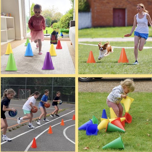 Qtheaes 7" Soccer Cones for Training, 36 Pack Sports Agility Field Plastic Small Cones for Kids Skating Basketball Football Practice Drills, 6 Colors