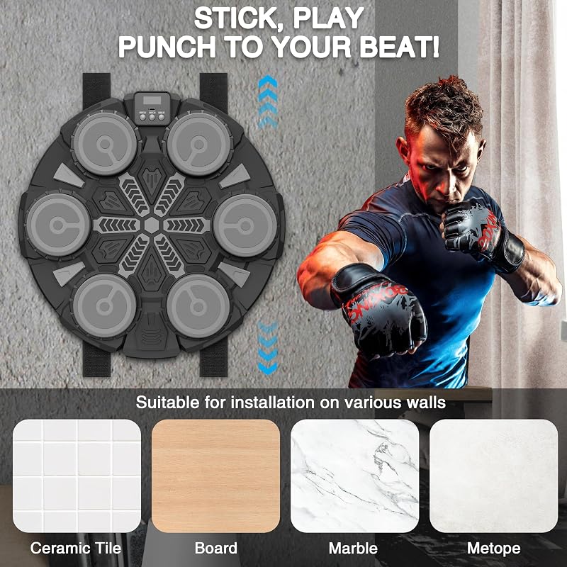 Music Boxing Machine with Gloves, Interactive Boxing Target for Active Kids - Black M