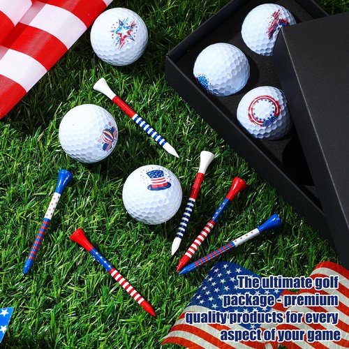 Lunmon 13 Pcs Patriotic Golf Balls Gifts Set 6 USA Flag Ball 6 Tees and 1 Box 4th of July Golf Ball and Tee Accessories Retirement Gifts for Dad Husband Grandpa Golfball Enthusiasts