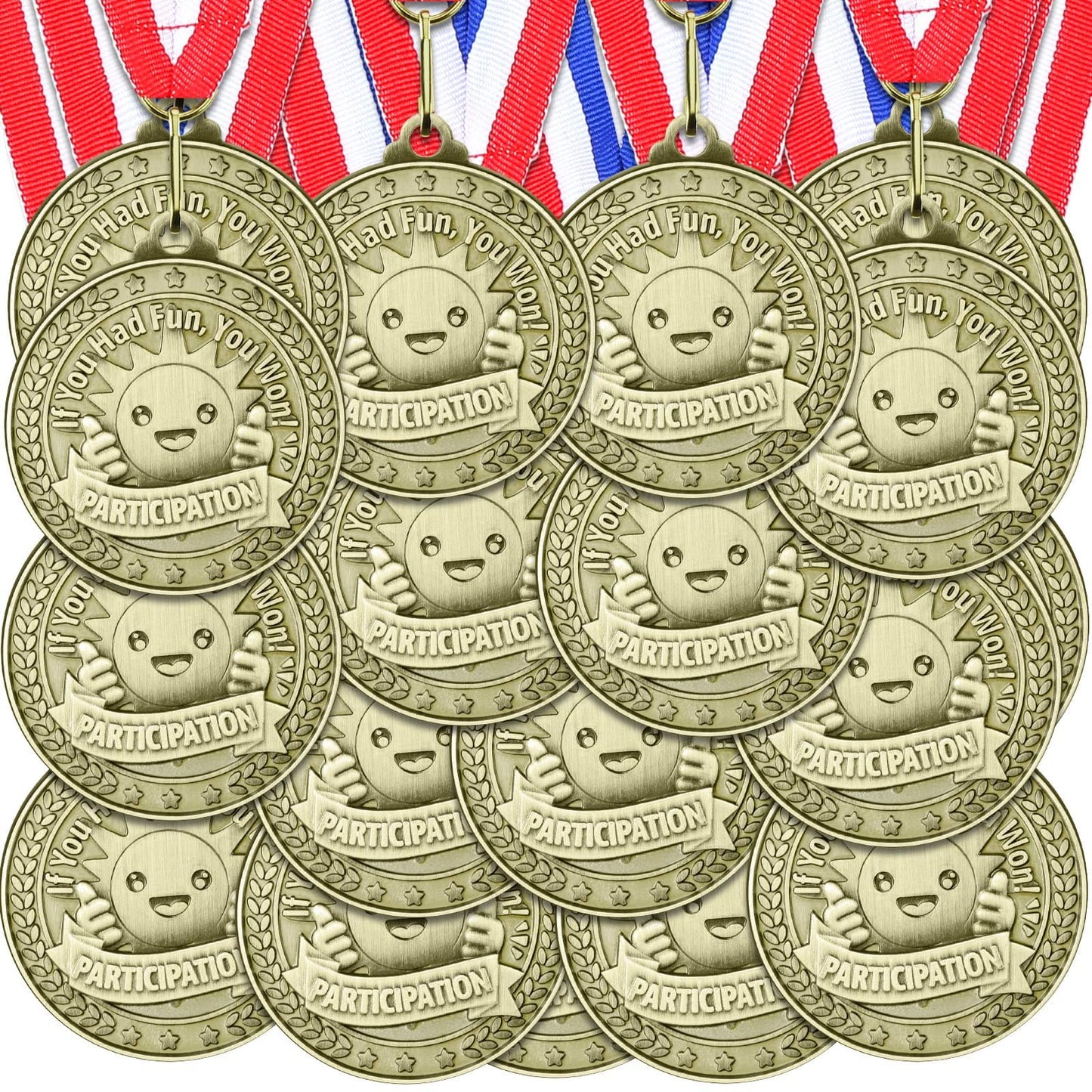 Loetere 12 Pcs Participant Award Medal with Neck Ribbon 2 Inches Metal Participation Medals Trophy for Adults Sports Competition Tournaments Event Team Prize Party Favors Decor(Classic)
