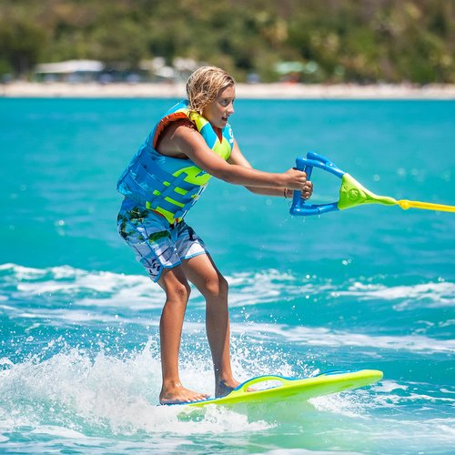 ZUP YouGo Board and Handle Combo with EVA Foam Padding, All-in-One Kneeboard, Wakeboard, Wakeskate, and Wakesurf Board for Kids, Teens, and Adults, 57" x 25" x 5", Yellow