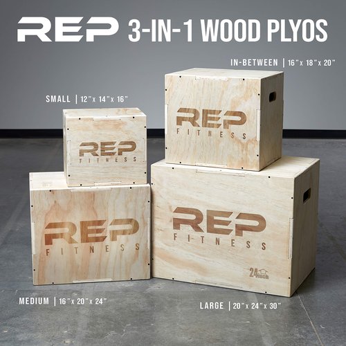 Rep 3 in 1 Wood Plyometric Box for Jump Training and Conditioning 30/24/20