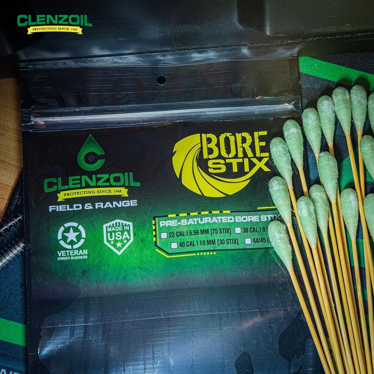 Clenzoil Field & Range Bore Stix | Pre-Saturated Gun Cleaning Cotton Swabs | Caliber Specific Gun Barrel Swabs for Pistols 22 Cal, 9mm, 40 Cal, 45 Cal .38 Caliber - 9 MM