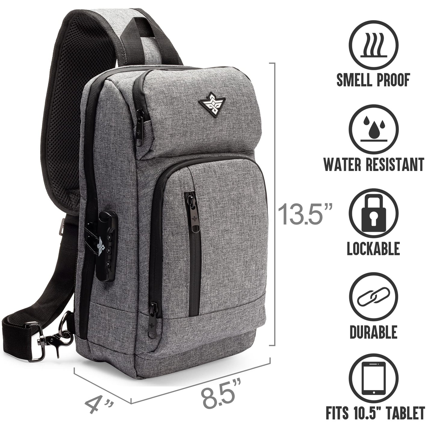 Erozul Equinox Sling Backpack Anti Theft Combination Lock Chest Shoulder Bag Waterproof Crossbody Casual Daypack (Black)
