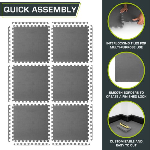 ProsourceFit Extra Thick Puzzle Exercise Mat , EVA Foam Interlocking Tiles for Protective, Cushioned Workout Flooring for Home and Gym Equipment, Grey - 1 inch - 24 Sq Ft - 6 Tiles