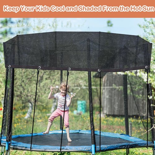 Trampoline Cover Round 12 Holes 90% Sunblock Shade Cloth 14FT Black Trampoline Top Shade Cover Sun Shade Mesh Tarp with 49FT Elastic Cord & 24 Plastic Hooks for Outdoor Backyard Playground(Tent Only)