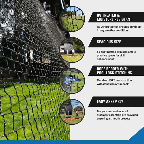 BATTING CAGES INC. BCI Freestanding Trapezoid Batting Cage with Net, Frame, Corner Kit, and Stake Down Kit, Baseball and Softball Training Equipment (55 Feet)