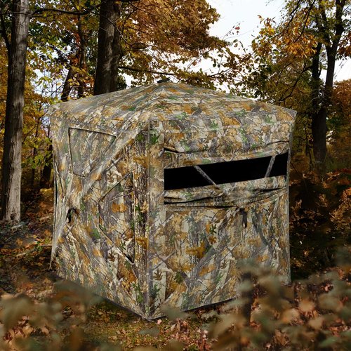 TIDEWE See Through Blind 270°with Silent Magnetic Door & Sliding Windows, 2-3 Person Pop Up Ground Blind with Carrying Bag, 300D Portable Resilient Tent(Camouflage)