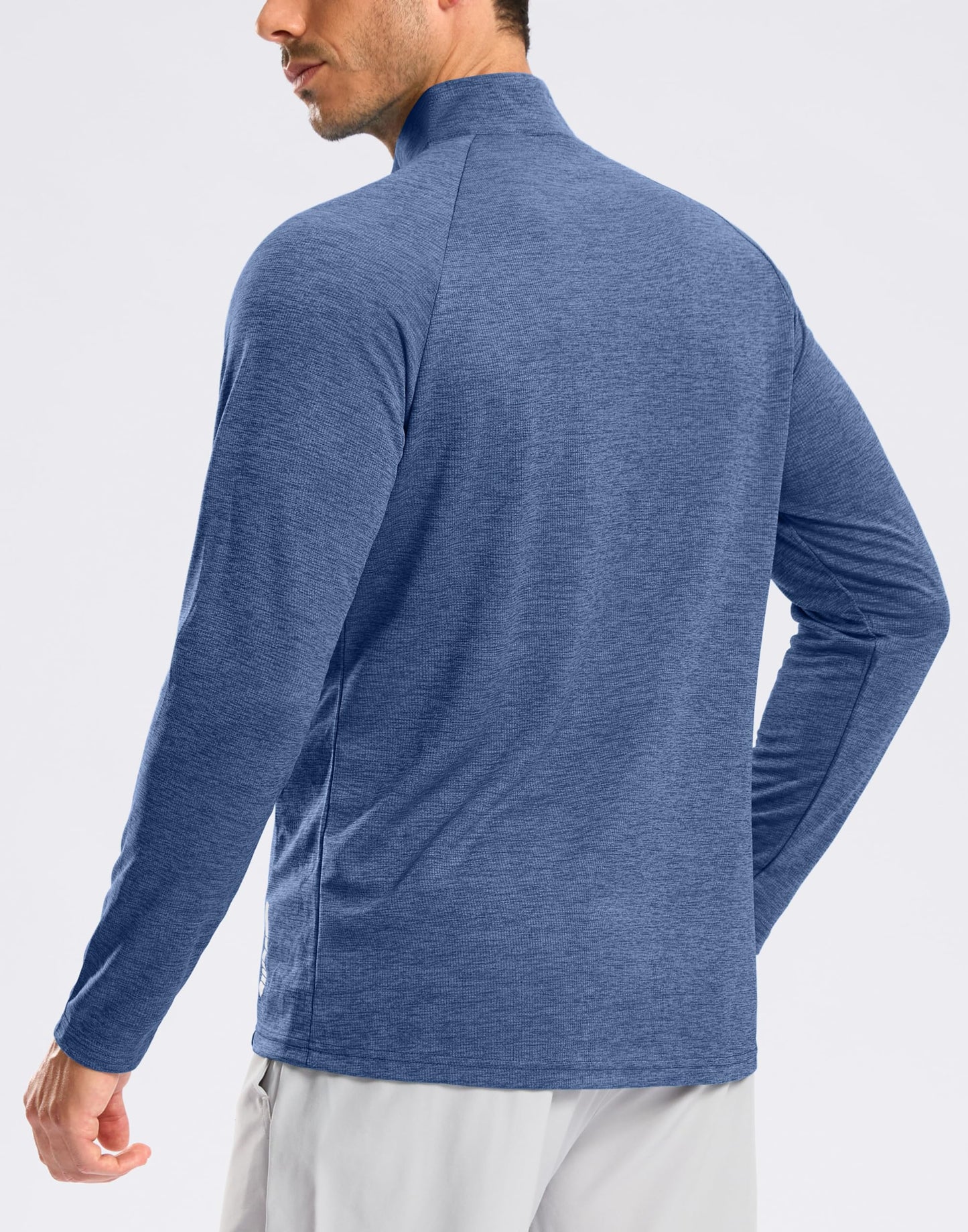 G Gradual Men's Running Shirts Long Sleeve Athletic Shirt Lightweight Quick Dry Quarter Zip Pullover for Men Workout Gym Golf(Blue Heather,L)