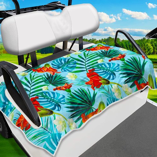 ENYORSEL Golf Cart Seat Covers, Blue Plants Golf Cart Seat Towel Blanket for All EZGO, Yamaha, Club Cars, Icon and More 2/4-seats Cart, 100% Microfiber, Essential Golf Cart Accessories, 51'' x 31''