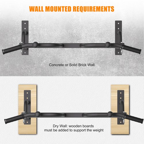 HWOOUSA Wall Mounted Pull Up Bar, Heavy Duty Chin Up Bar, Multi Grip PullUp Bar for Garage, Basement, Wall Mount - Multifunctional Fitness Bar,Supports up to 800 Lbs