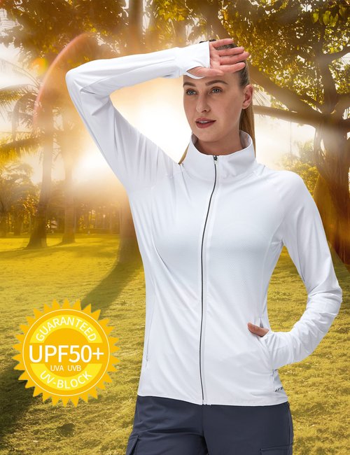 KPSUN Women's UPF 50+ UV Sun Protection Clothing Long Sleeve Athletic Hiking Shirts Lightweight SPF Zip Up Outdoor Jacket (White,M)