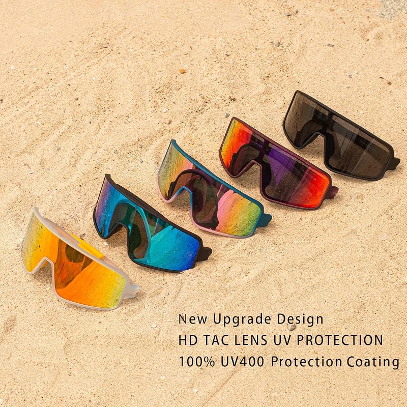 MAXJULI Polarized Sunglasses for Men Women - Windproof Cycling Running UV400 E1-Red Lens