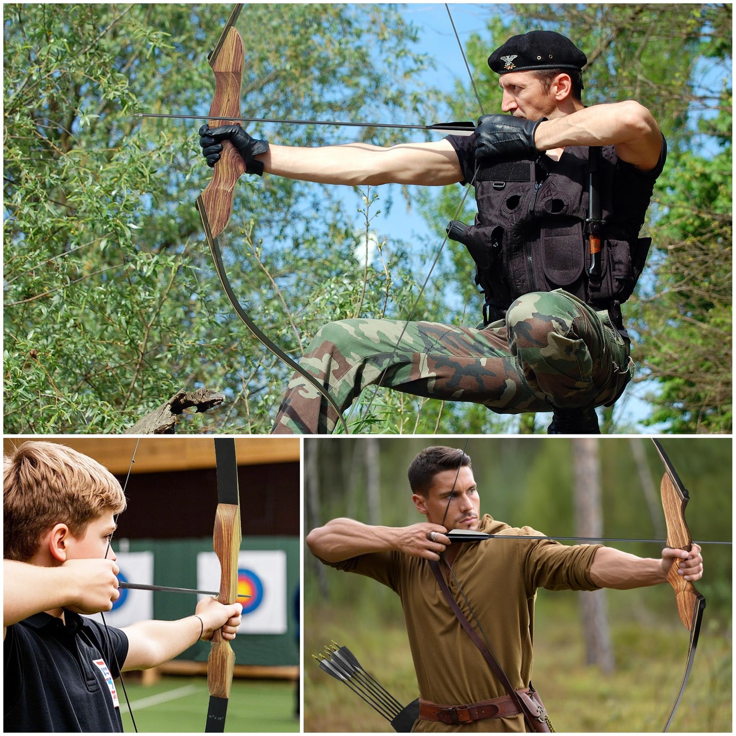 Black Hunter Recurve Bow and Arrow Set, GLURAK 60'' Wooden Takedown Recurve Bows Package, Archery Bow Kit for Target Practice and Hunting, Right Hand, 30LB