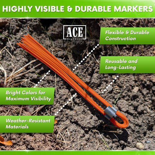 ACE Supply Orange Marking Whiskers - 250 Pack - Durable Marking Whisker Set - Use Survey Whiskers As Survey Stakes, Construction Markers, Or Trail Markers