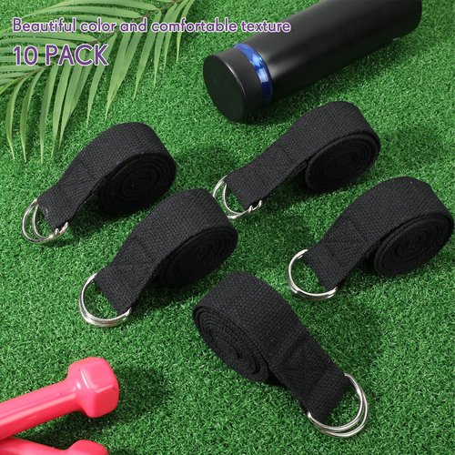 Jerify 10 Pcs Yoga Strap for Stretching Bulk 6ft Exercise Stretch Band with Metal D Ring Adjustable Pilates Non Elastic Yoga Stretch Belt for Women Men Physical Fitness Gym Workout Dance(Black)