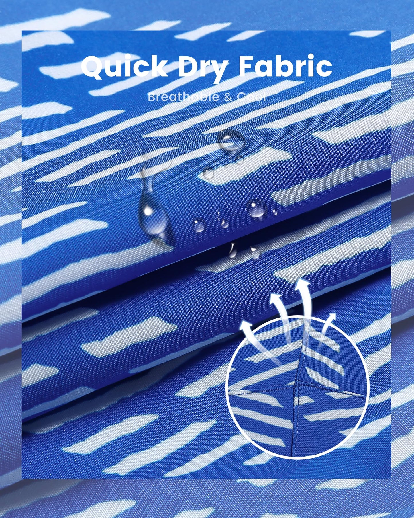 maamgic Mens Swim Trunks with Compression Liner 7 Inch Inseam Mens Bathing Suit Quick Dry Swimming Trunks Swimsuit Geometric Stripes Blue and White Medium