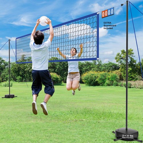 Oswerpon Upgraded Pool Volleyball Net with Scoreboard, Adjustable Height (4-7.5 FT) & Width Pool Volleyball Set, Portable Versatile Tennis Badminton Net with Water Base, LED Light for Indoor Outdoor