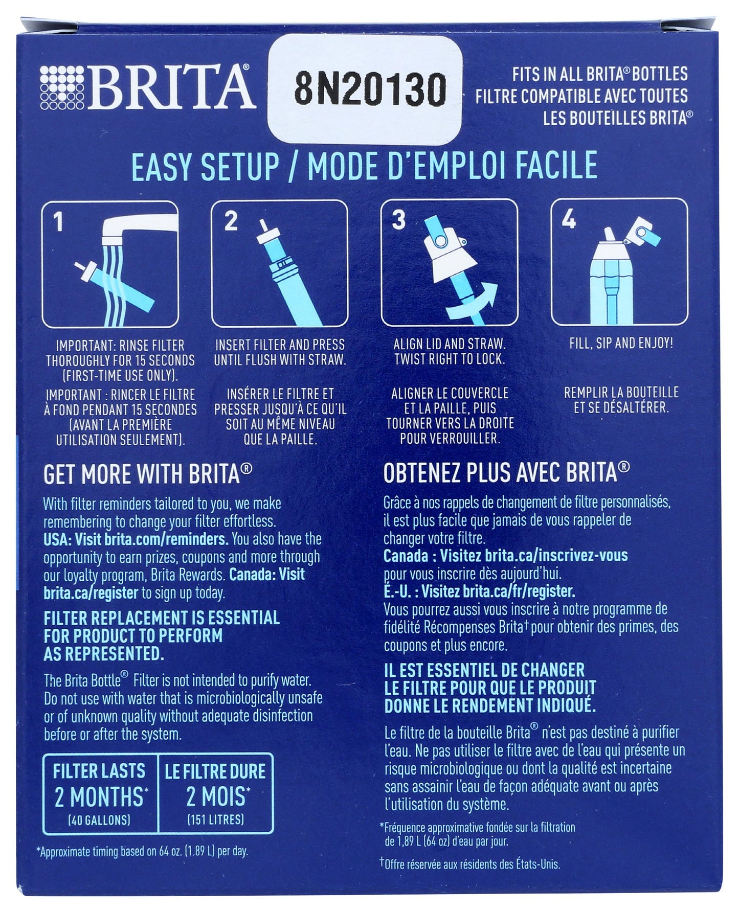 Brita Water Bottle Replacement Filters, BPA-Free, Replaces 1,800 Plastic Water Bottles a Year, Lasts Two Months or 40 Gallons, Includes 3 Filters
