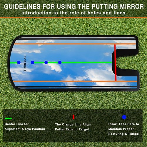 BIRDIEBLAST Golf Putting Mirror, Putting Mirror Training Aid for Golf with Putter Line,Putting Mirror for Golf Putting Practice for Beginners (Putting Alignment Mirror), Black