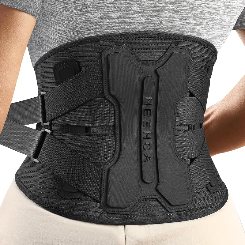 Neenca Back Brace for Lower Back Pain Relief – Black, Medium (Variation: Black-Single+Medium) Men & Women