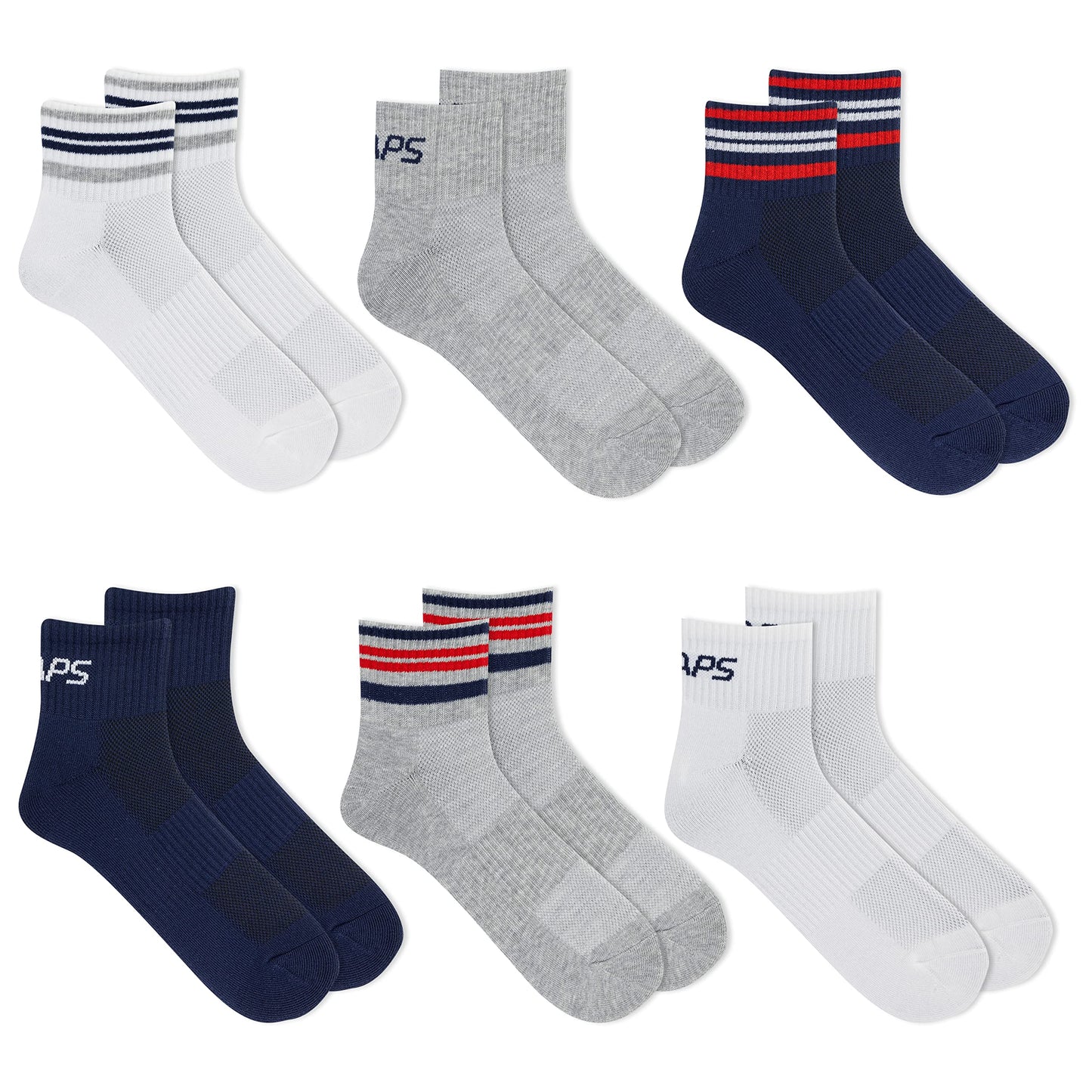 Chaps Sport Cushioned Repreve Athletic Socks-6 Pair Pack-Breathable Front Mesh and Arch Support, Racing Stripe, Men's Shoe Size: 6-12