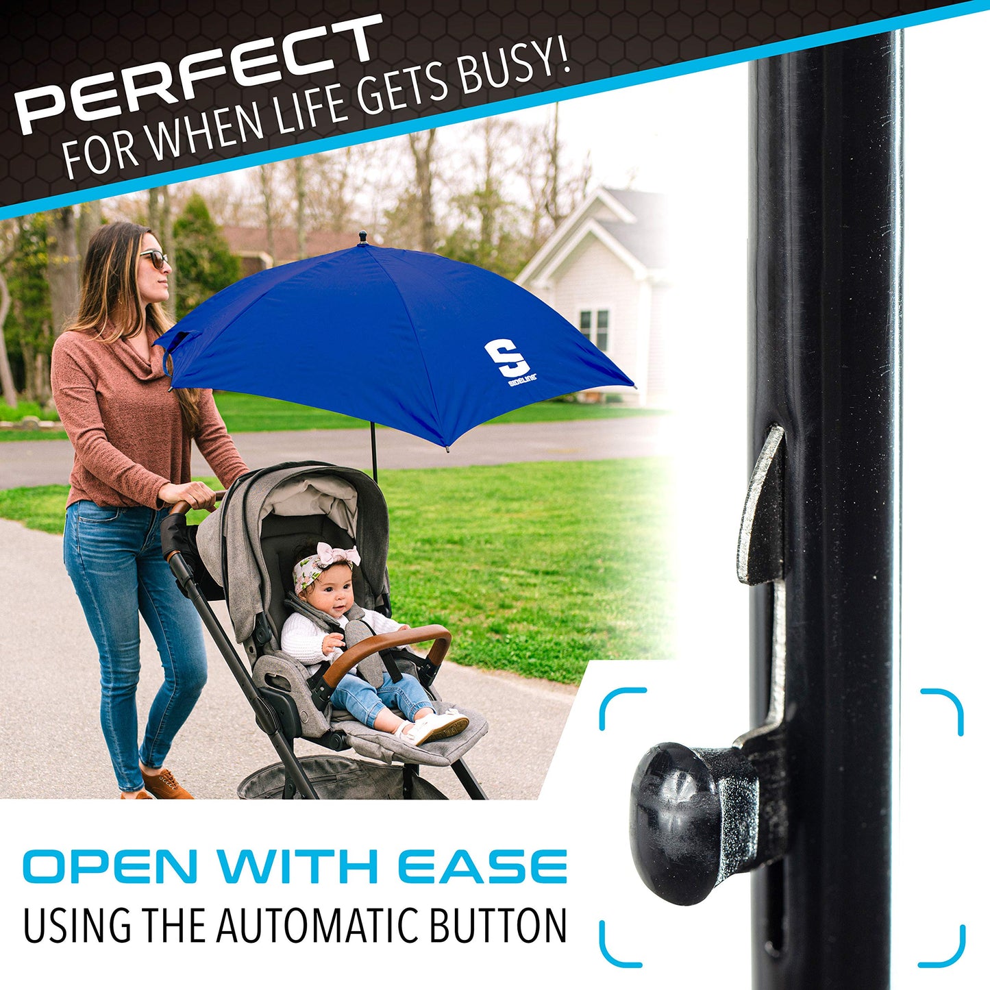 Franklin Sports All Position Umbrella with Universal Clamp SidelineBrella-TekSun Protection UPF 50+