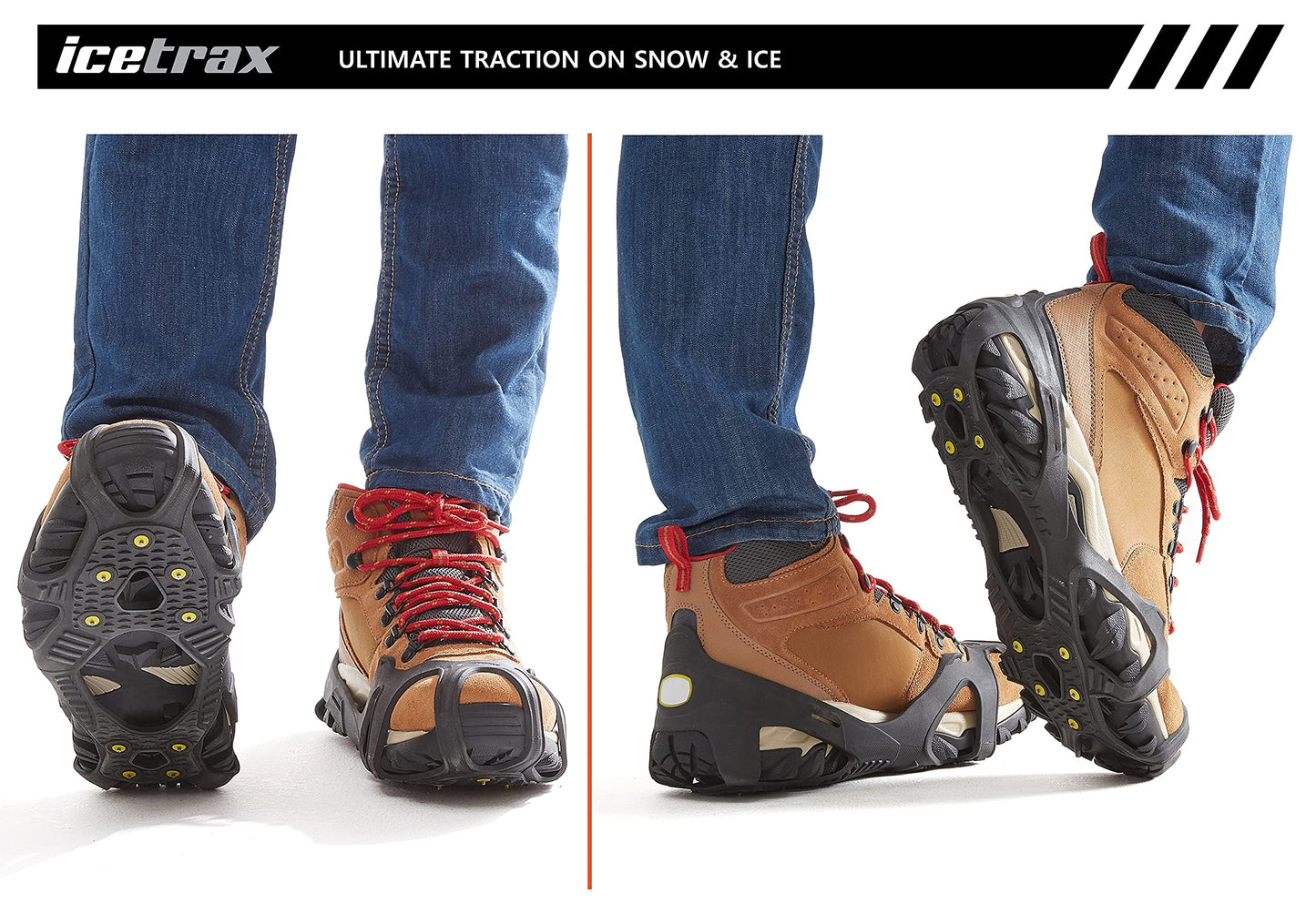 ICETRAX V3 Tungsten Crampons, Ice Cleats for Snow and Ice, Non-Slip Shoe Grippers with Reflective Heel S/M (Men: 5-9/ Women: 6.5-10.5)