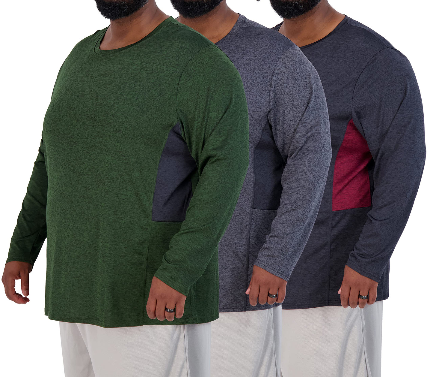 Real Essentials 3 Pack: Men’s Big & Tall Long Sleeve Dry-Fit Crew Neck T-Shirt - Gym Workout Athletic Running Tee, Set 4, 5X, Pack of 3