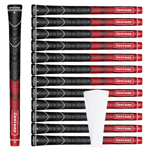 Geoleap Golf Grips Set of 13- Grips with Tapes and Grips with All Repair Kits for Choice,Hybrid Golf Club Grips,Standard/Midsize,All Weather Contral, High Feedback & Traction. (Standard, Red-Classic( 13 grips only with 15 tapes))
