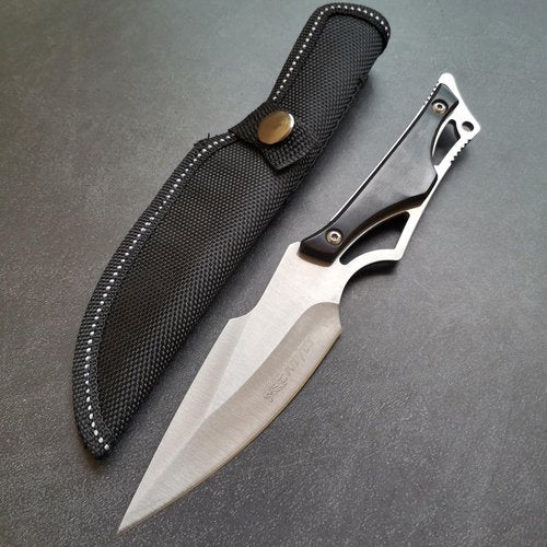 DOOM BLADE Full Tang 8.27" Tactical Fixed Blade Knife with Sheath - Made of Stainless Steel - Bushcraft and Camping Knife Survival - Perfect EDC Hunting Knife (Silvery)
