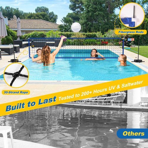 Oswerpon Upgraded Pool Volleyball Net with Scoreboard, Adjustable Height (4-7.5 FT) & Width Pool Volleyball Set, Portable Versatile Tennis Badminton Net with Water Base, LED Light for Indoor Outdoor