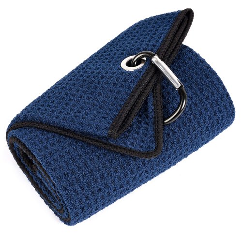 Mile High Life Tri-fold Golf Towel | Premium Microfiber Fabric | Waffle Pattern | with Heavy Duty Carabiner Clip | Golf Towel for Men and Women (NavyGolf Towel)