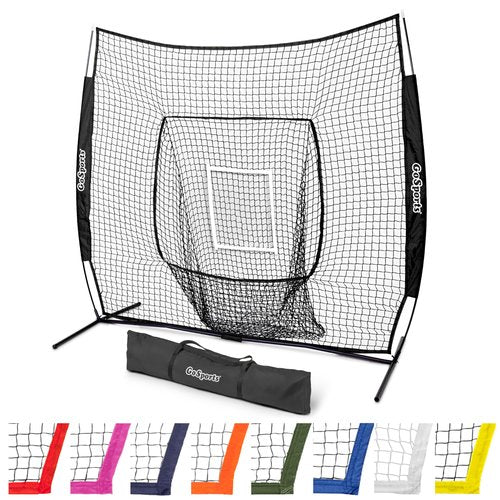 GoSports 7x7 ft Baseball & Softball Batting & Pitching Net with Strike Zone – Available in Team Colors - Black