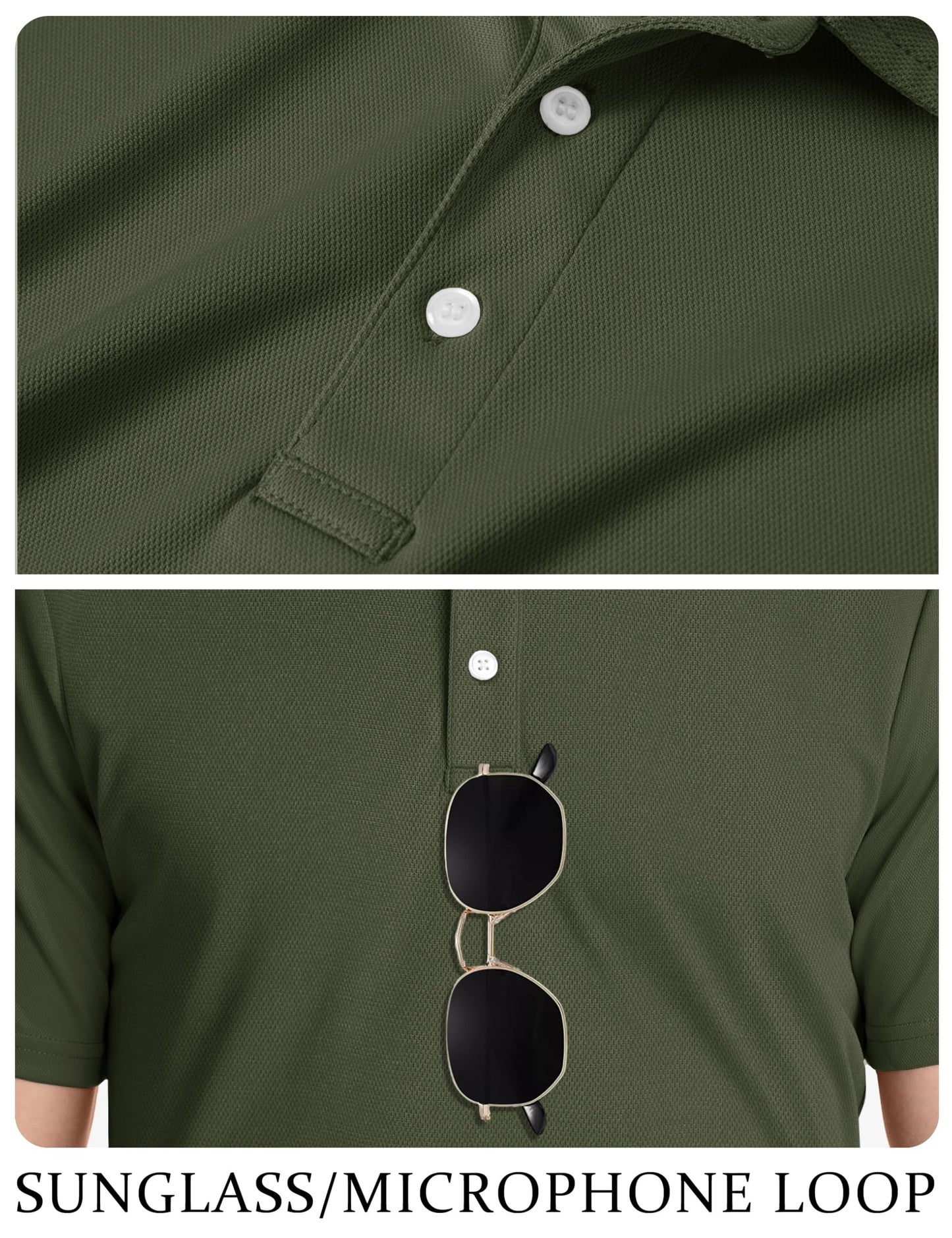 TACVASEN Mens Golf Shirt Dry Fit Mens Polo Shirts Short Sleeve Performance Golf Polos for Men with Collar Work Shirts Army Green, M
