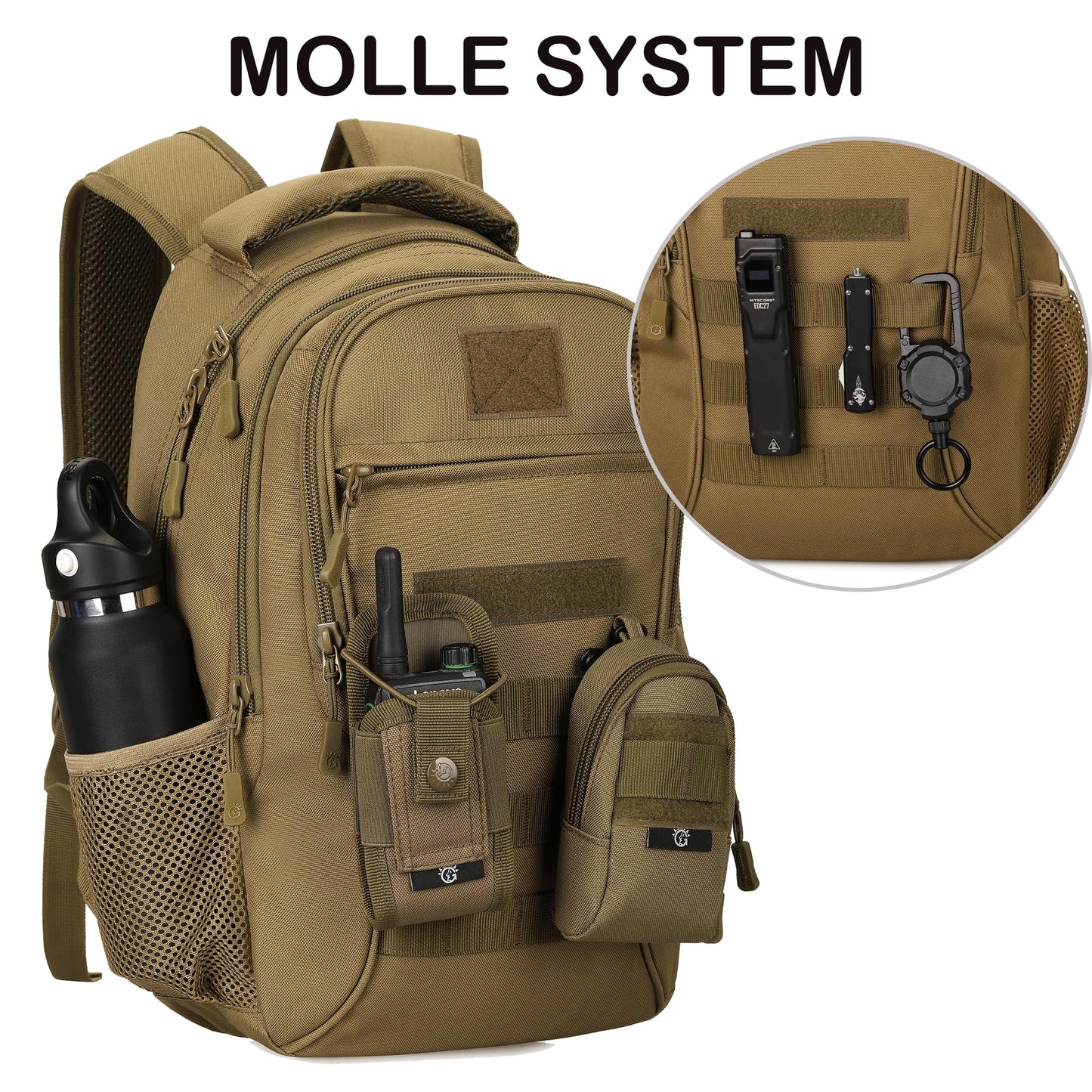 CREATOR Military Tactical Backpack for Men Mini Daypack Small Tactical Assault Bag for Hunting Camping Trekking (Black-15L)